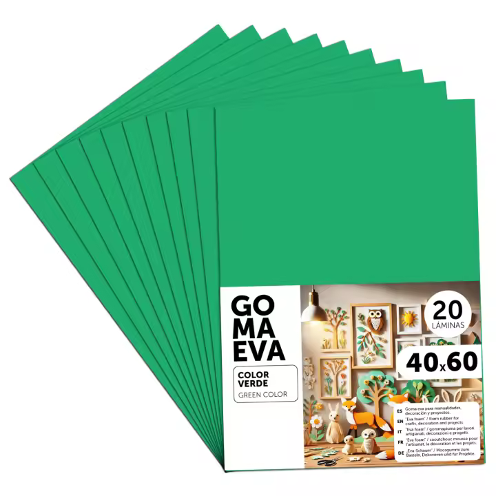 Goma Eva para Manualidades, Goma Espuma de Colores para Proyectos Creativos, Ideales para Artes y Manualidades, uso Escolar, Profesional o Artístico 40x60cm - m-office (Verdo, 20 uds) - 1