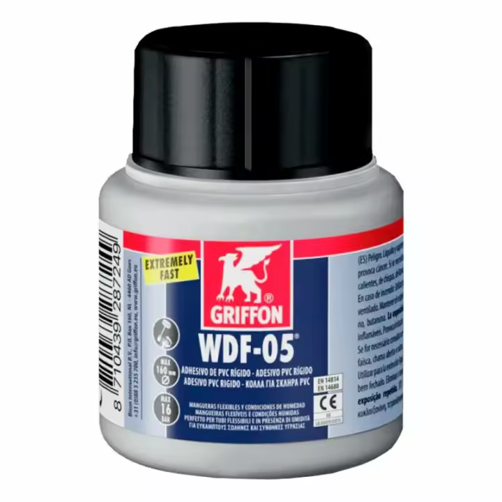 Adhesivo para PVC rígido, muy rápido, tixotrópico, azul. Bote de 125ml     RIEGOPRO - 1