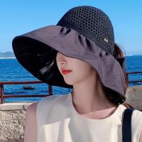 Sombrero De Paja Panamá Para Mujer Verano Protección UV Plegable Amplio Sombrilla De Playa Casual Ajustable Tamaño Free - details 6