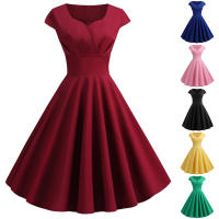 Vestido Midi De Verano Rosa Elegante Para Mujer Vuelta En El Cuello Vintage Rockabilly Pin up Fiesta Oficina Vestido A-Line Suelto - details 0
