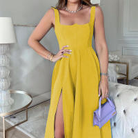 BAMBOOBOY Vestido Largo De Verano Para Mujer Con Tirantes Estilo Casual Cuello En V A-Line Pierna Slit Alta Manga Sin Manga Polyester Spandex - details 11