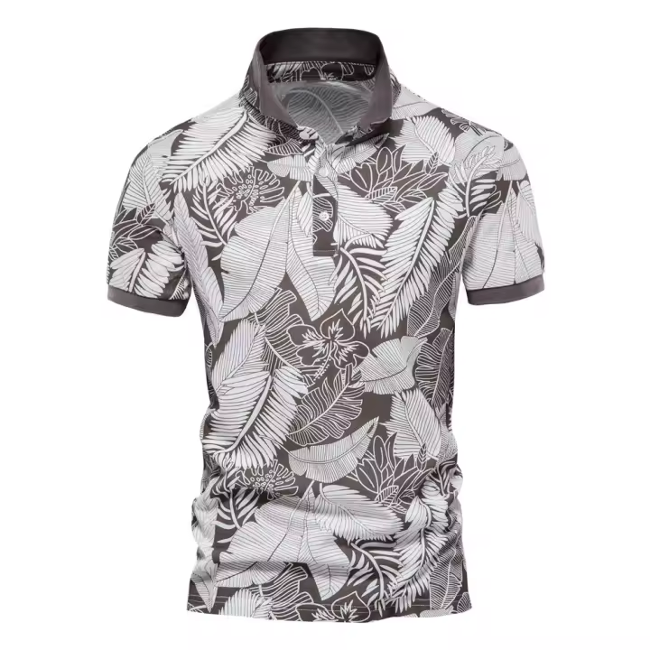 Mov Novedad de verano, camisa POLO estampada, camiseta de manga corta con solapa de talla europea para hombre - 1