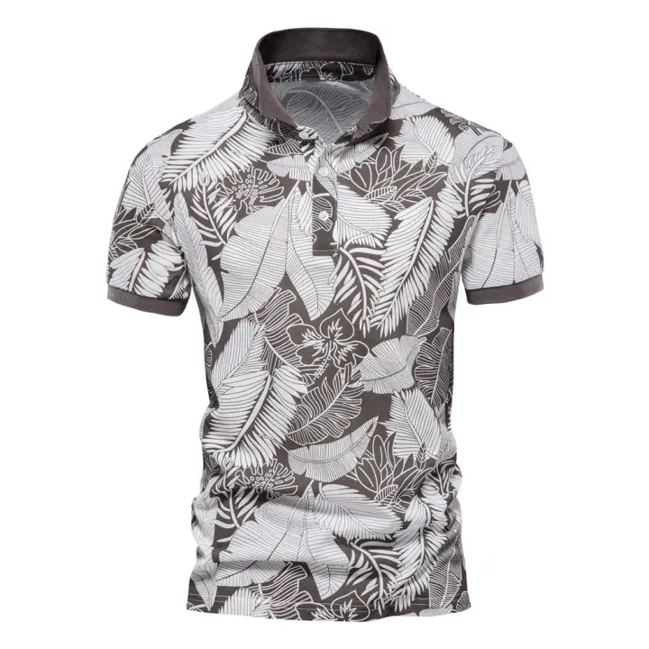 Mov Novedad de verano, camisa POLO estampada, camiseta de manga corta con solapa de talla europea para hombre - 1