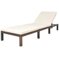 vidaXL Tumbona con cojín de ratán sintético Marrón, Negro, Sillas de Exterior Ideal para jardín, playa, piscina, terraza Tumbona Piscina Tumbonas Playa Tumbonas Jardín Exterior - details 0