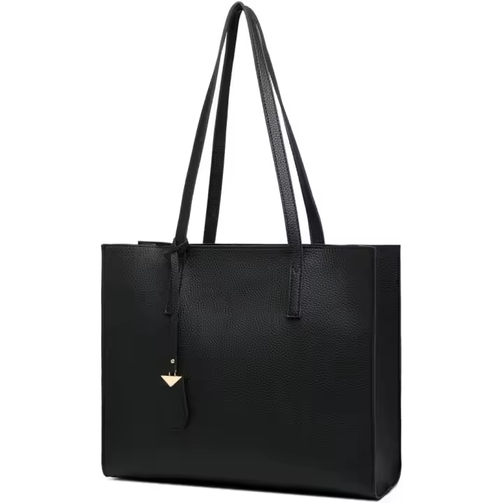 Bolso de mano para mujer, bolso grande de piel suave, bolso de hombro sencillo con cremallera para la escuela, el trabajo y el ocio (Negro) - 1