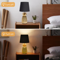 Aigostar Lampara de Mesa de Cerámica en Forma de Piña, Lámpara de Mesita de Noche Plateado con Pantalla de Tela, Casquillo E14, Lámpara de Cabecera para Dormitorio, Salón (sin Bombilla) -H36cm - details 3