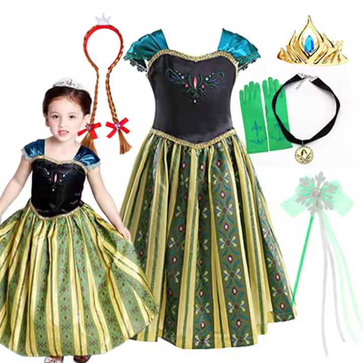 Vestido De Princesa Elsa De Halloween Para Niñas Disfraz De Reina De Hielo Anna Coronación Elegante Vestido De Fiesta Cumpleaños - 1