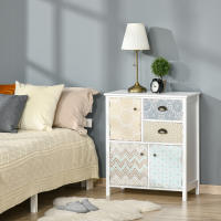 HOMCOM Cómoda con 2 Cajones Cómoda para Dormitorio Estilo Bohemio con 3 Compartimentos Diseño Anti-vuelco para Salón Pasillo 68x34x80 cm Blanco - details 1