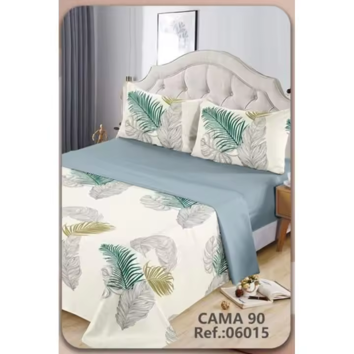 Juego de sábanas 3 piezas cama 90cm Color primavera - verano Estampado hojas - 1
