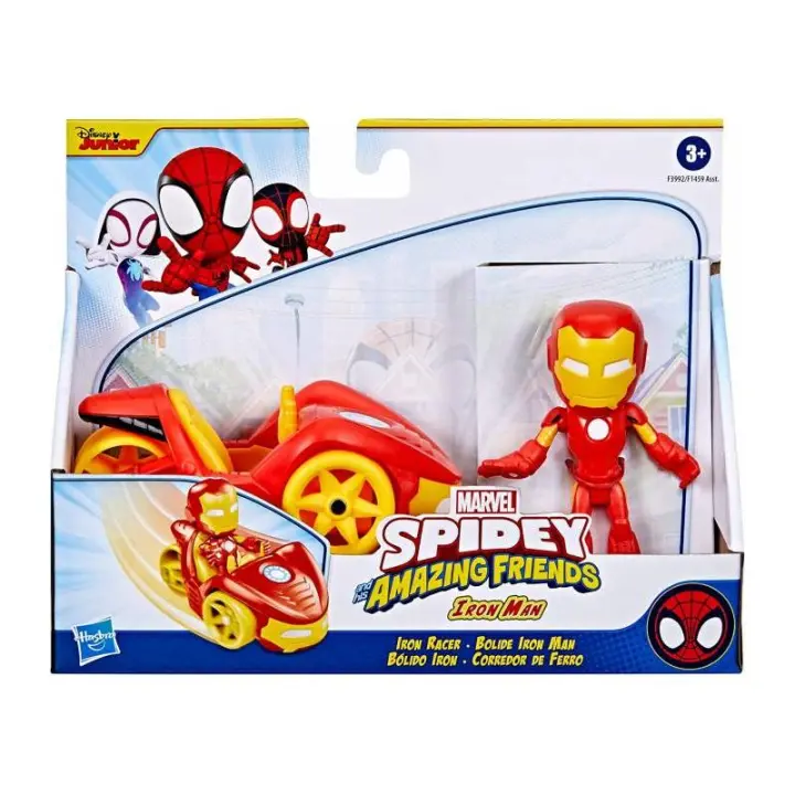 Smoby MARVEL SPIDEY AND HIS AMAZING FRIENDS Iron Man con Vehículo de Hasbro - Juguete Iron Racer Articulado de 10 Cm - 1