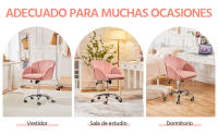 Silla Escritorio, Silla Oficina Giratoria, con Respaldo Amplio, Base Metalica con Ruedas, Terciopelo, para Oficina Estudio y Salon, Rosa - details 3