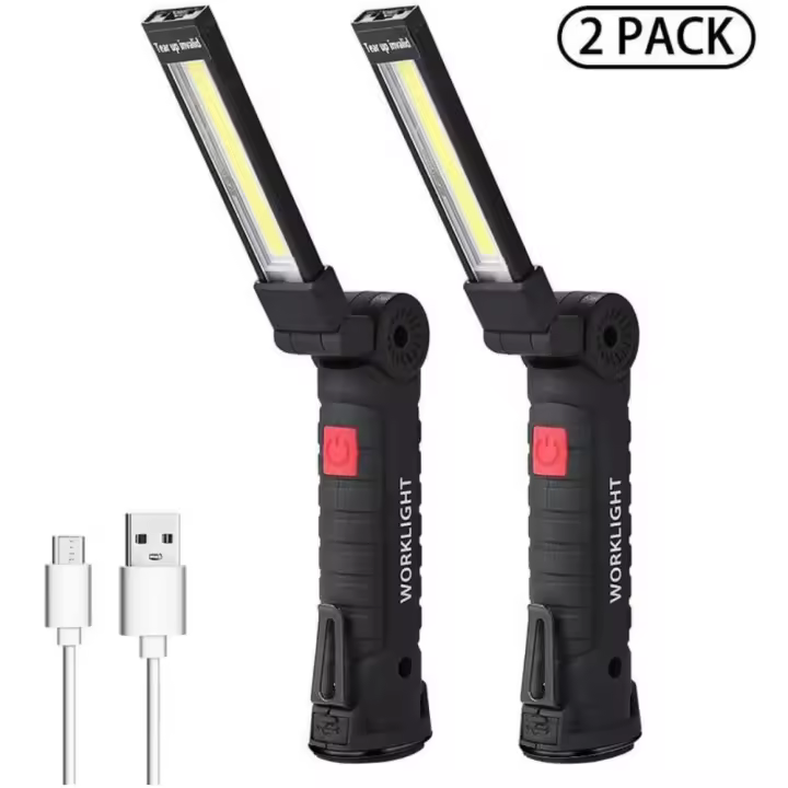 Luz DE TRABAJO Recargable Múltiple, Luz de Ignición LED, Indoor Plegable para Automóvil, Interior Magnética, 5 V, 1200 Ma, 14,5-4,8 Cm, Negro, 2 Piezas SSIT - 1
