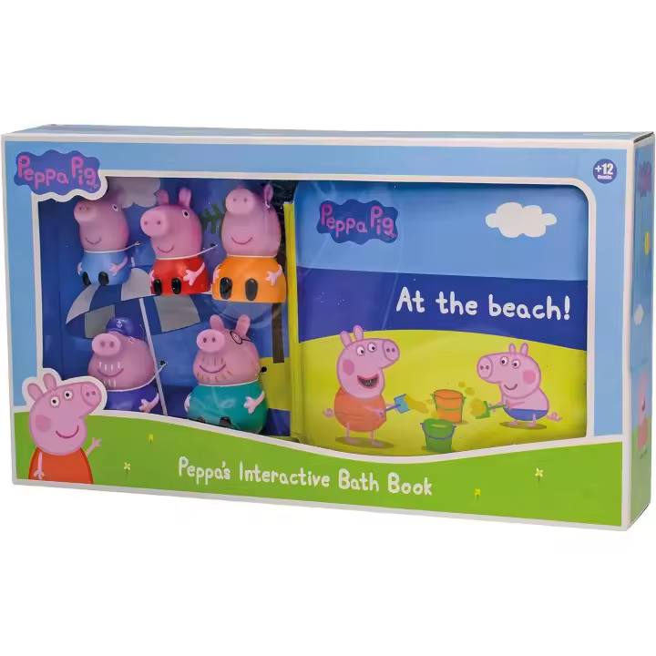 Peppa Pig - Set Libro de baño y Marionetas de Dedo - Incluye 5 Marionetas de Dedo de la Familia Peppa Pig - Juguetes de baño y Piscina - A Partir de 12 Meses - DeQuBe - 1