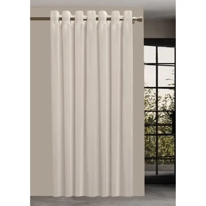 Cortina Lisboa Blanco transforma tu salón, dormitorio o cocina con esta cortina translúcida de ollados. Fabricada con materiales reciclados, incluye cinta pasabarras para un ajuste perfecto. ¡Disfruta de la calidad y la belleza! Fabricado en España - 1