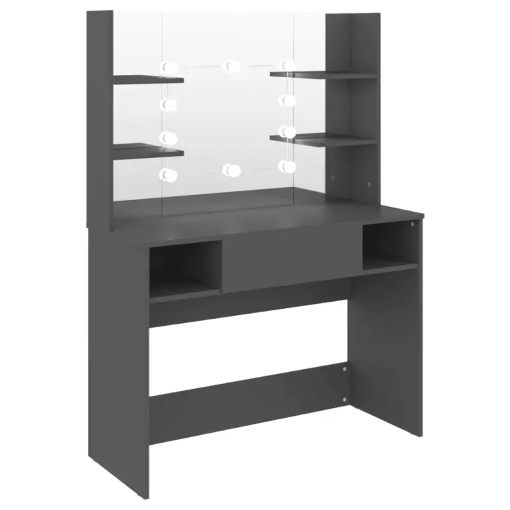 Tocador de maquillaje con luces LED MDF gris 100x40x135 cm - 1