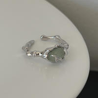 Anillo De Bambú De Jade Hetian Lácteo Platinado En Plata De Ley 925 Para Mujer Y Niña Regalo Joyería Vintage Irregular - details 1