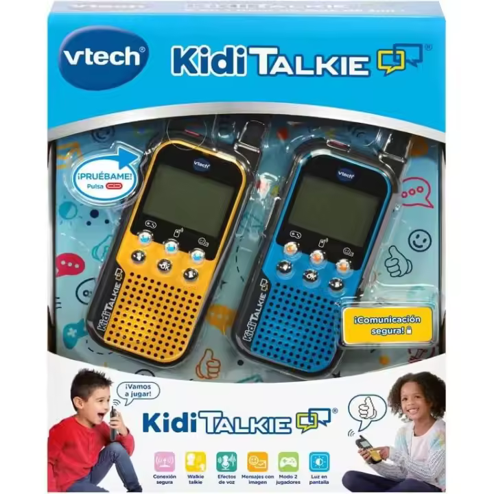 VTech KidiTalkie 6 en 1, Walkie-Talkie para niños, Envía mensajes y Juega con una conexión segura, Color Azul-Amarillo, Versión ESP - 1