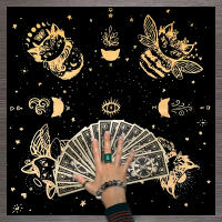 Mantel De Tela Para Cartas De Tarot 1pc Decoración De Juego De Cartas Pagan Con Fases De Luna Y Flores Estilo Pagan Para Atril Y Brujería - details 16