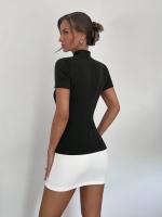 Vestido Ultra-corto De Estilo Elite Para Mujer En Primavera Y Verano Con Contraste De Colores Simple Para El Trabajo Y El Transporte Al Trabajo Con Cuello En Pie Y Estilo Lady Office - details 2