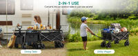 Carrito de Playa con Grandes Ruedas Universales, Carretilla Plegable con Mesa y 2 Portavasos Gran Capacidad 220 lbs, Altura del Mango Ajustable, Carro Camping para Jardín/Playa/Picnic (Negro) - details 0