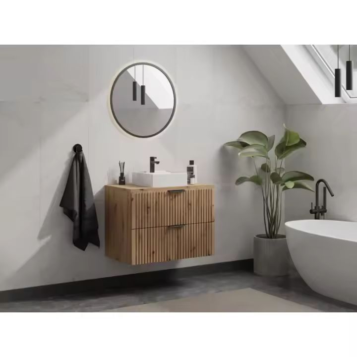 Vente-unique - Mueble de baño flotante bajo lavabo - Natural claro - 80 cm de ancho - ZEVARA - 1