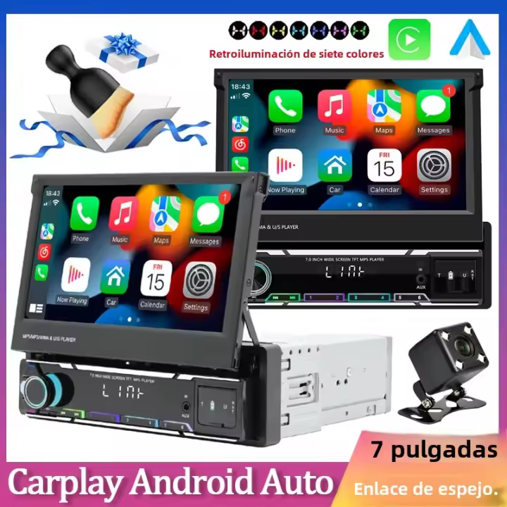 Reproductor Multimedia Para Coche 7 Pulgadas Retráctil Con Carplay Sin Cable Y Android Auto Navegación Inteligente Video Universal - 1