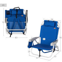 Aktive - Silla de playa plegable, color azul, 50x53x78 cm, asiento XXL, 5 posiciones, cojín acolchado, bolsa térmica, bolsillos, asa de mano y mochila, peso máximo soportado 110 kg, silla de playa reclinable, tejido poliéster - details 3