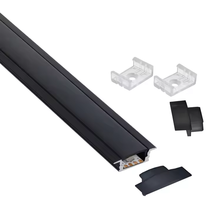 LEDBOX KIT - Perfil aluminio KOBE PRESS para tiras LED, 1 metro, negro. Perfiles para tiras LED, Perfiles empotrados - 1