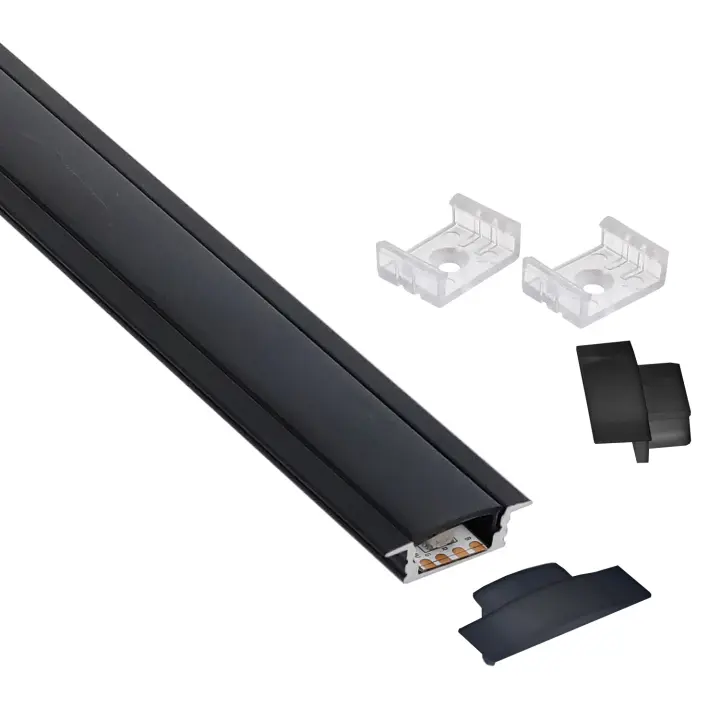 LEDBOX KIT - Perfil aluminio KOBE PRESS para tiras LED, 1 metro, negro. Perfiles para tiras LED, Perfiles empotrados - 1