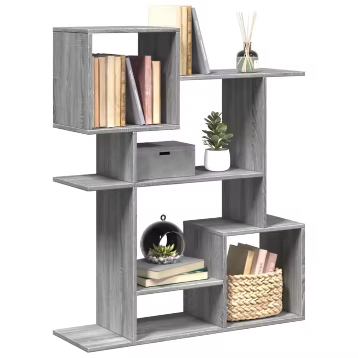 vidaXL Librería divisora madera ingeniería blanca 92x29x112 cm en color Blanco/Roble Sonoma/Gris sonoma y más - 1