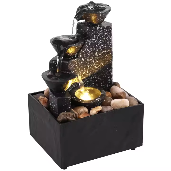 Fachada De Escritorio Con Fuente De Agua Decoración Relaxante Con Iluminación LED Estilo Moderno Figura De Resina Para Escritorio - 1