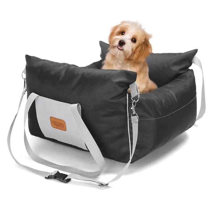 Nobleza - Asiento de Coche para Perros Pequeños, Asiento Elevador para Perros con Bolsillos de Almacenamiento y Cojín Reversible, Cama de Viaje para Mascotas de Hasta 11 kg, Negro, L58*W56*H33cm - 1