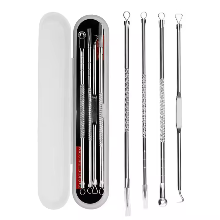 Set De 4 Piezas Para Eliminar Acné Y Quistes Punción Y Extracción De Puntos Negros Herramienta De Limpieza De Poros Agujas Y Pinzas Para Cuidado De La Piel - 1