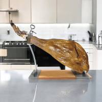 Jamonero IBERIA Luxe con Cabezal Giratorio, Base de Madera y Acabados en Acero Inoxidable WELLHOME - Soporte para Jamón - details 3