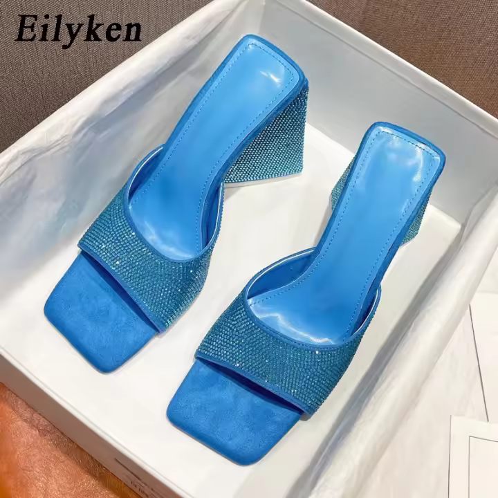 Zapatillas De Mujer Eilyken Verano Con Tacón Alto Y Diamantes Triangulares Zapatos De Baile Modernos De PU Para Fiestas - 1