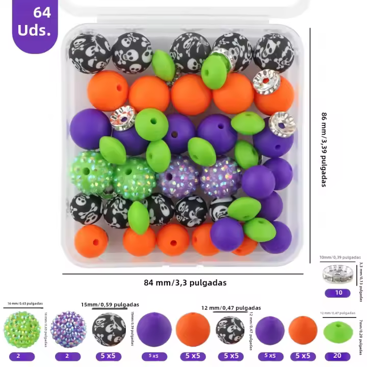 Nuevos 64Pcs/Box De Bolas De Silicona Impresas Con Diamantes Para Hacer Joyas DIY Kit De Accesorios Para Cadena De Llaves Collar Pulsera - 1