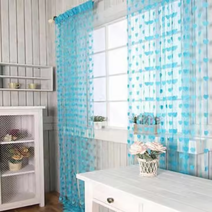 Cortina De Voile Con Patrón De Corazón Y Decoración De Cordón Para Sala De Estar Dormitorio Divisor De Puerta Translúcida Moderna De 100% Poliéster - 1