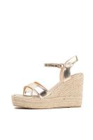 alpargatas doradas cuña alta de espartos con plataforma con tiras cruzadas sandalias abiertas para día a día Mynzi - details 4