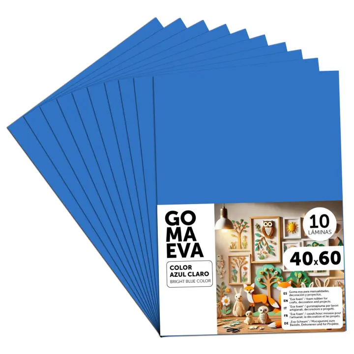Goma Eva para Manualidades, Goma Espuma de Colores para Proyectos Creativos, Ideales para Artes y Manualidades, uso Escolar, Profesional o Artístico 40x60cm - m-office (Azul Claro, 10 uds) - 1