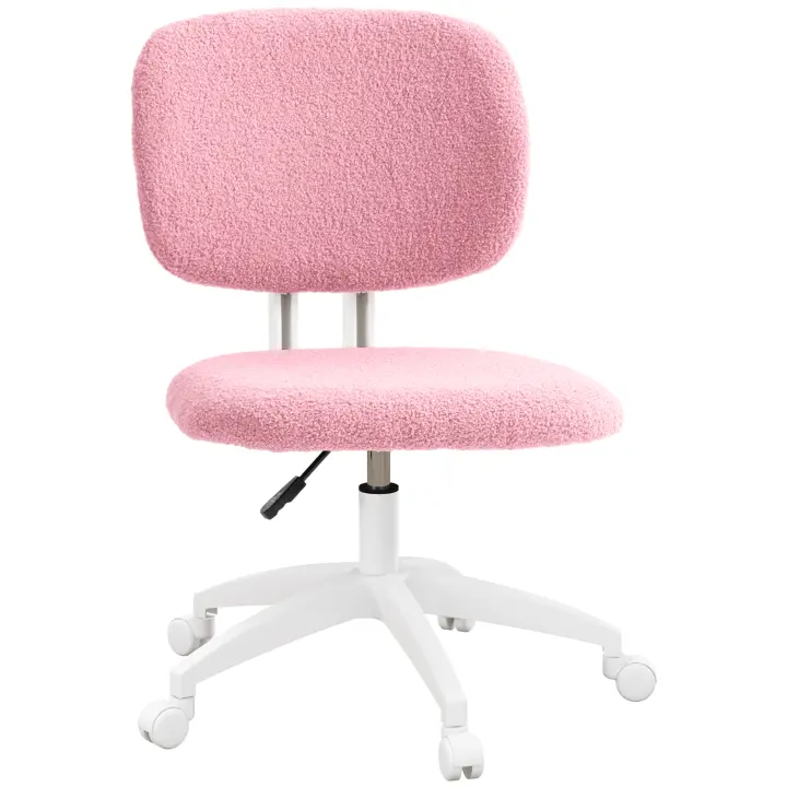 Vinsetto Silla de Oficina, Silla de Escritorio Ergonómica, Silla de Ordenador Regulable en Altura sin Reposabrazos, Silla Giratoria para Estudio, Terciopelo, Rosa - 1