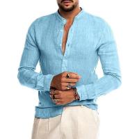 Camisa Casual Para Hombre De Manga Larga Cuello Erguido Color Sólido Material De Algodón Estilo Clásico Para Primavera Y Otoño - details 2