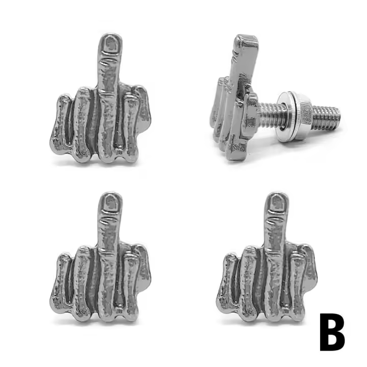4Pcs Tornillos Y Cubiertas Para Placa De Matrícula Diseño 3D Dedo Del Medio Kit De Repuesto Para Marco De Placa De Coche Y Motocicleta Material De Aleación De Zinc Brillante - 1