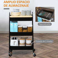HOMCOM Carrito Auxiliar con Ruedas de 3 Niveles Carrito de Cocina con 3 Cestas de Acero y 1 Placa de Cubierta para Comedor Sala Baño 45x31x79,4 cm Negro - details 0