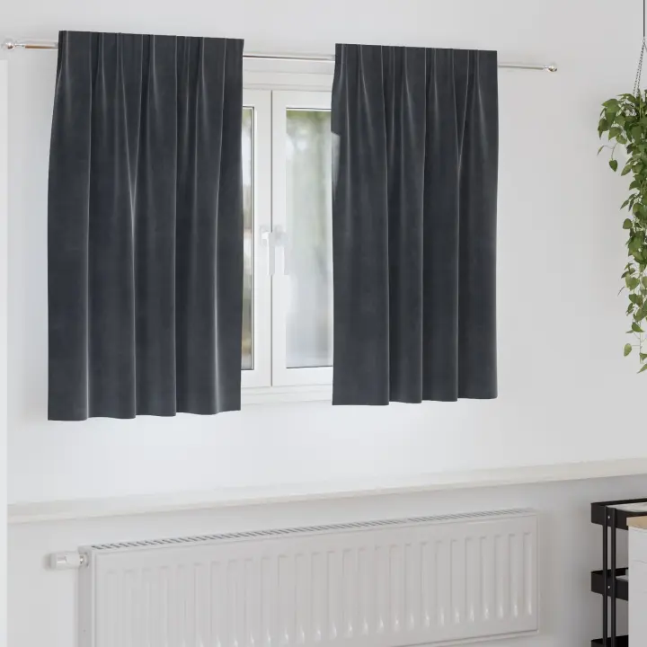 Cortinas Opacas vidaXL con Cinta Superior 2 pcs Gris Oscuro Terciopelo - 1