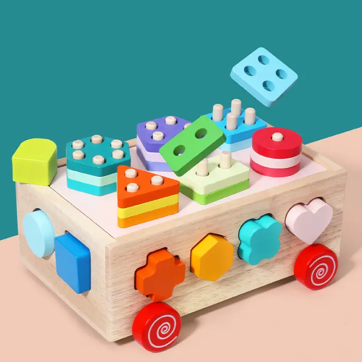 Juguetes De Madera Con Formas Para Niños Juego De Enigmas Educativos Montessori Sorteo De Coches Bloques De Alineación Con Caja Regalos Para Niños De 3-12 Años - 1