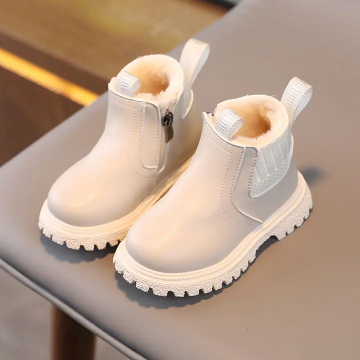 Botas De Veludo Para Niños Con Cierre De Cremallera Lateral Antideslizantes Y Cómodas Para El Invierno Diseño Simple Y Elegante - 1