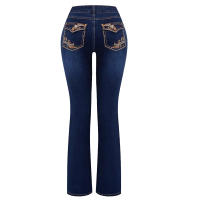 Jean De Mujer Estilo Cowgirl Bohemio Con Bordado Y Comodidad Elástica Mediana Ropa Occidental Para Mujer Pantalones Vaqueros Vintage Talla Medio Con Bolsillos - details 2