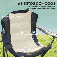 Outsunny Conjunto de 2 Sillas Plegables Camping con Respaldo Alto Sillas de Camping Portátil Acolchado con Reposabrazos Portavasos y Bolsas de Transporte para Acampada Jardín Terraza Crema y Negro - details 3