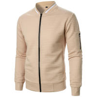 Chaqueta De Manga Larga Para Hombre Con Cuello Erguido Y Cremallera Estilo Casual Chaqueta De Patoche Con Patrón Cuadriculado - details 2