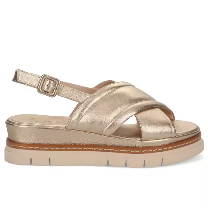Sandalia para mujer Luca Grossi en piel platino con cuerdas cruzadas y plantilla elevada H0765 - 1